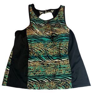 Tropical Escape Women'sโ Tankini Top Size 18 Zebra Stripe Polka Dot